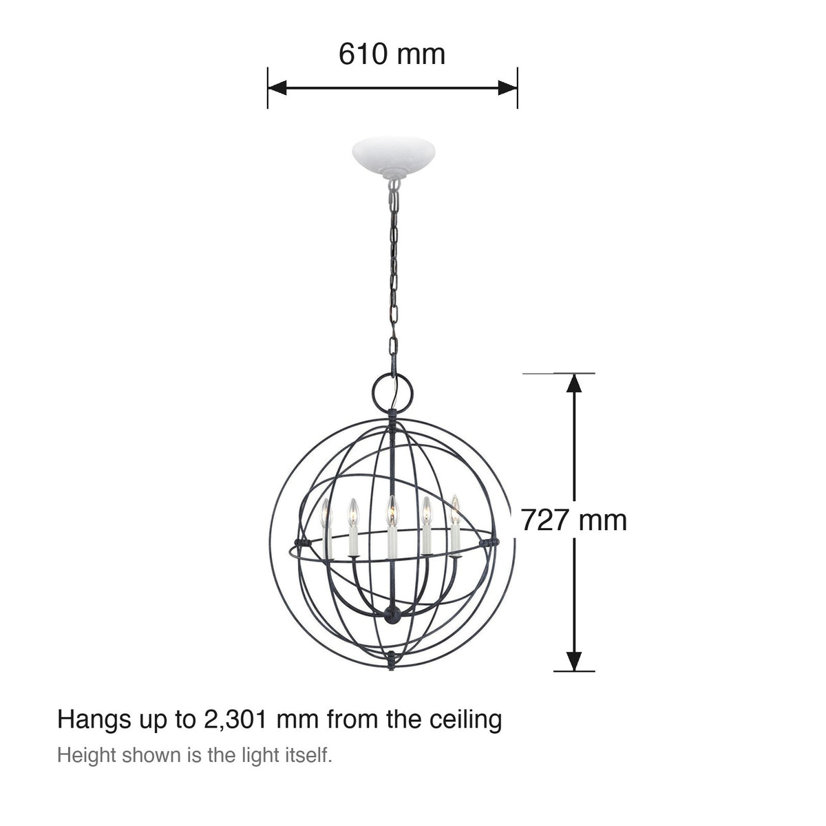 Bayberry 5 Light Chandelier by Visual Comfort dimensions in millimetres