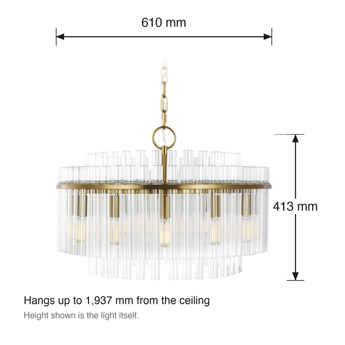 Beckett 12 Light Chandelier by Visual Comfort dimensions in millimetres