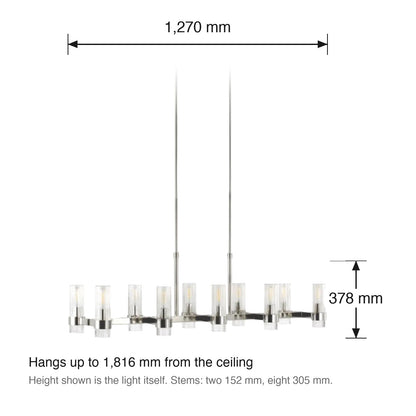 Geneva 10 Light Linear Chandelier by Visual Comfort dimensions in millimetres