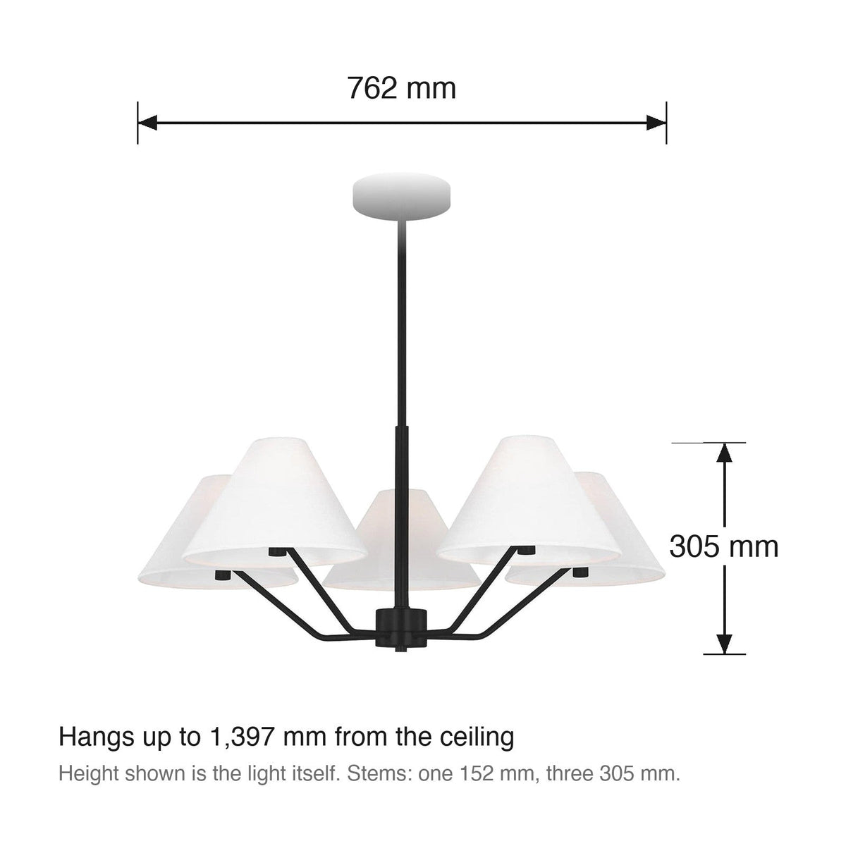 Burke 5 Light Chandelier by Visual Comfort dimensions in millimetres