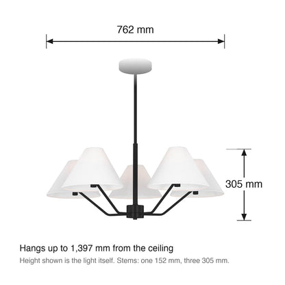 Burke 5 Light Chandelier by Visual Comfort dimensions in millimetres