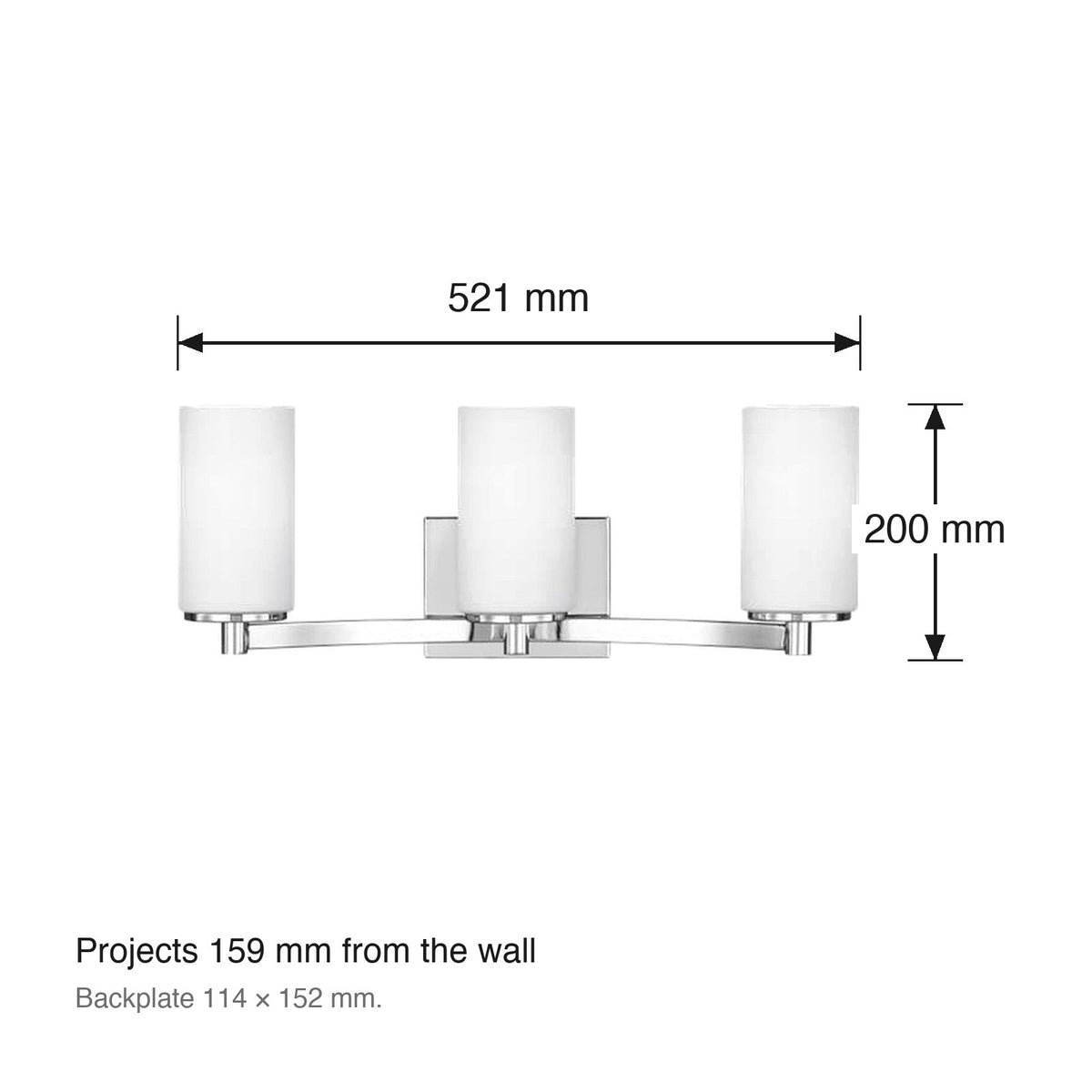 Hettinger 3 Light Wall Bracket by Visual Comfort dimensions in millimetres