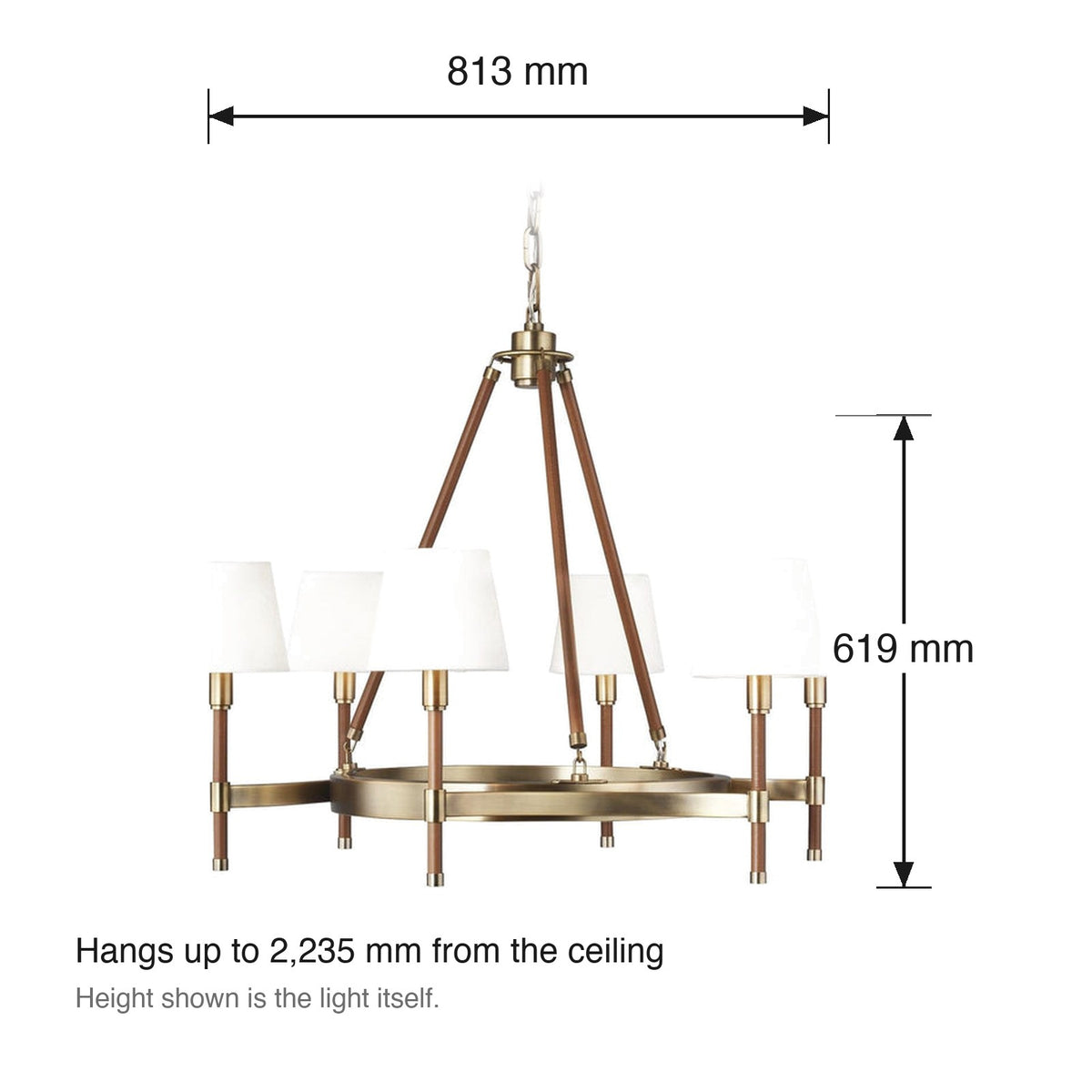 Katie 6 Light Chandelier by Visual Comfort dimensions in millimetres