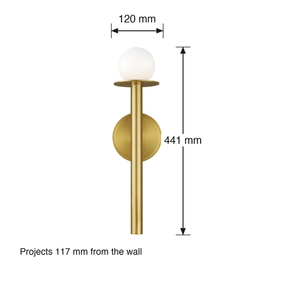 Nodes Single Wall Sconce by Visual Comfort dimensions in millimetres