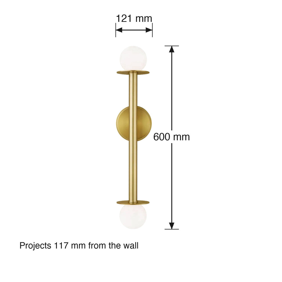 Nodes 2 Light Wall Sconce by Visual Comfort dimensions in millimetres