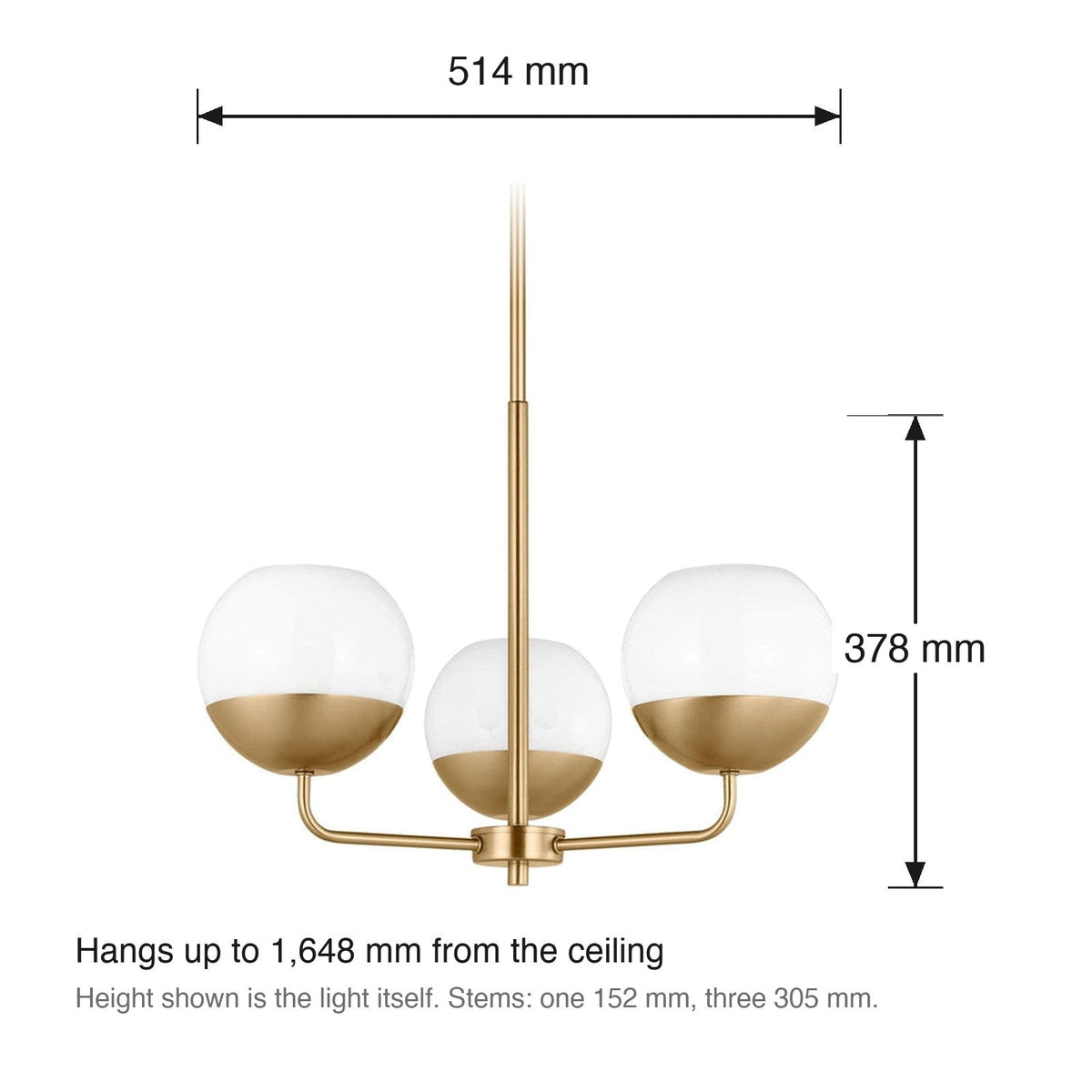 Alvin Medium 3 Light Chandelier by Visual Comfort dimensions in millimetres
