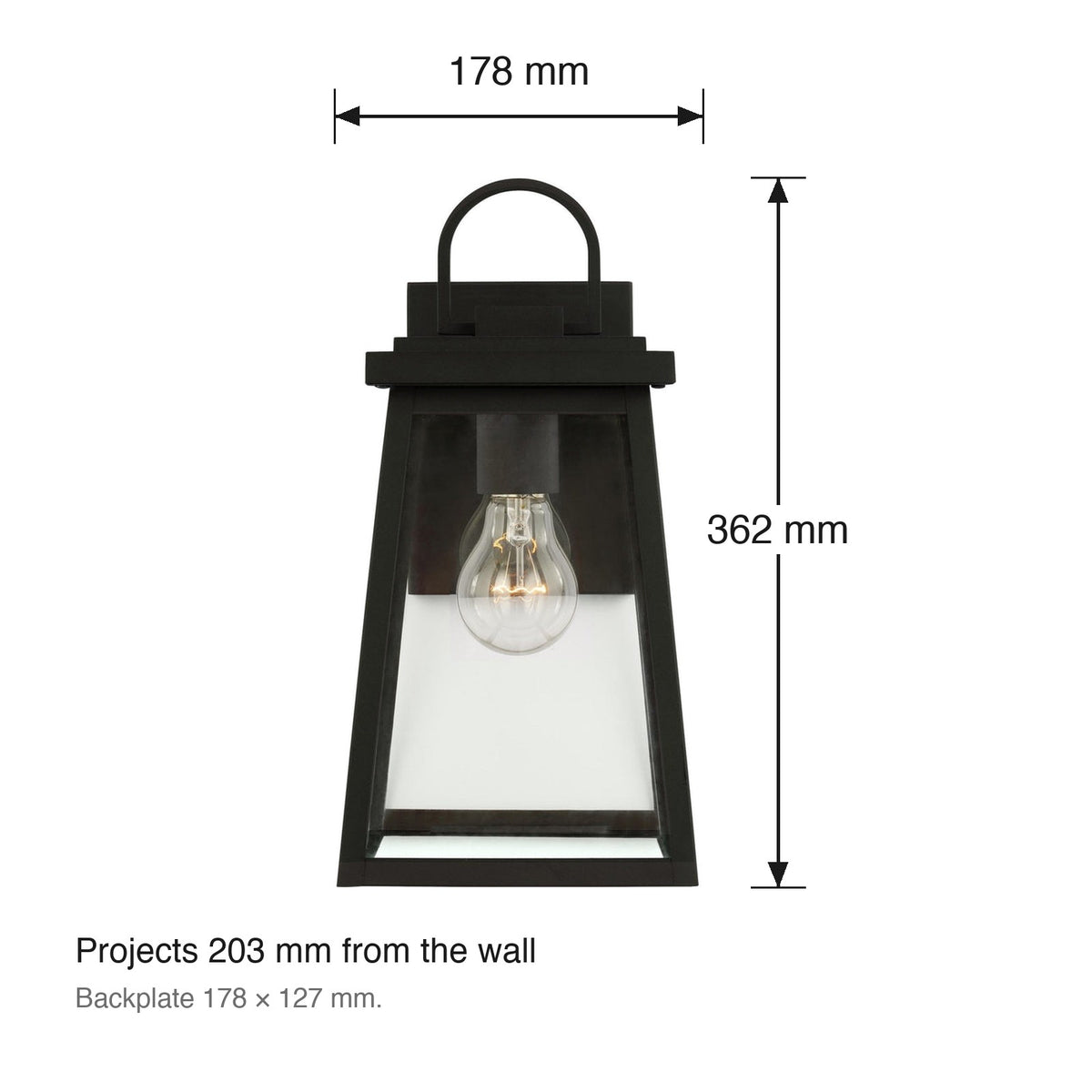 Founders Exterior Wall Lantern by Visual Comfort dimensions in millimetres