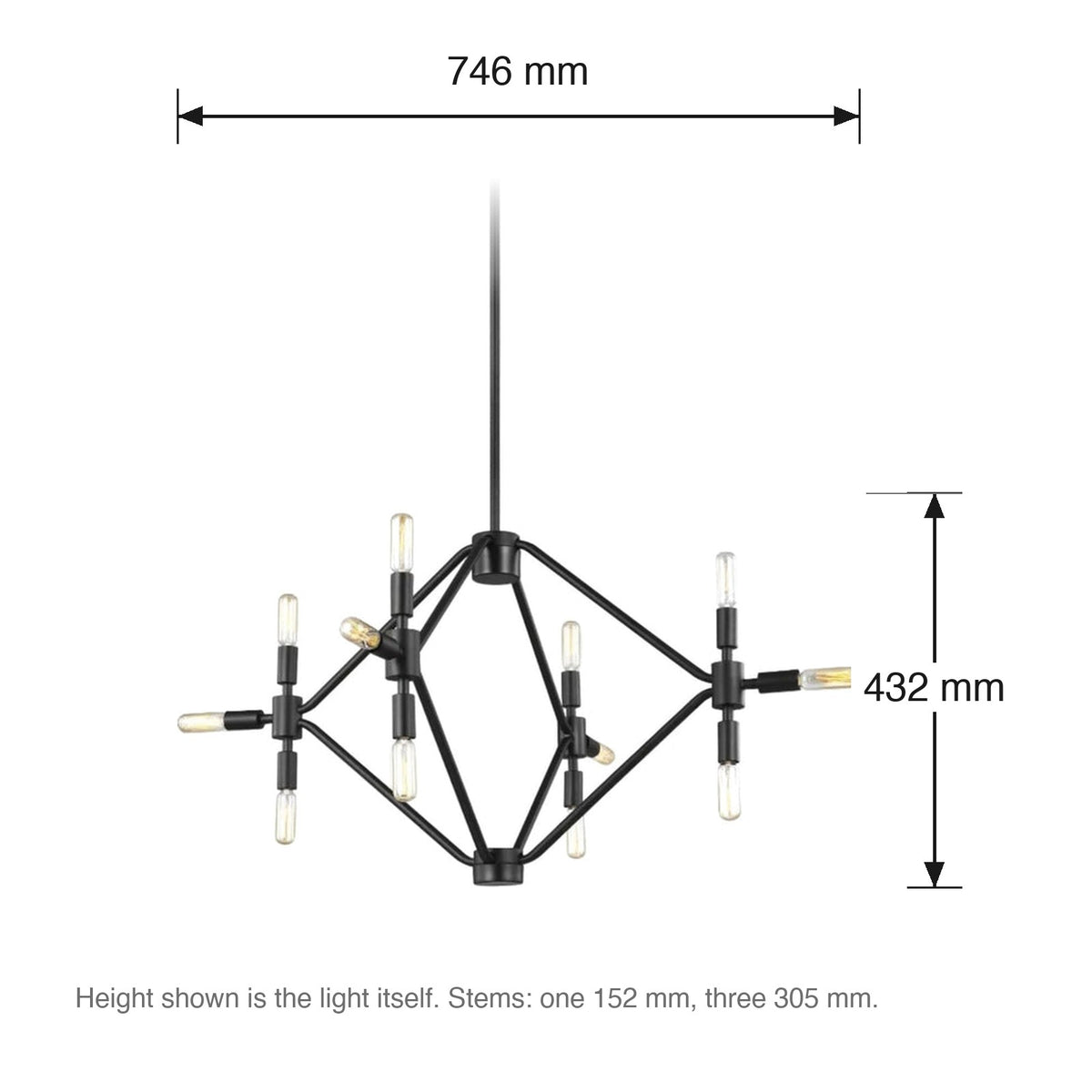 Wyn 12 Light Chandelier by Visual Comfort dimensions in millimetres