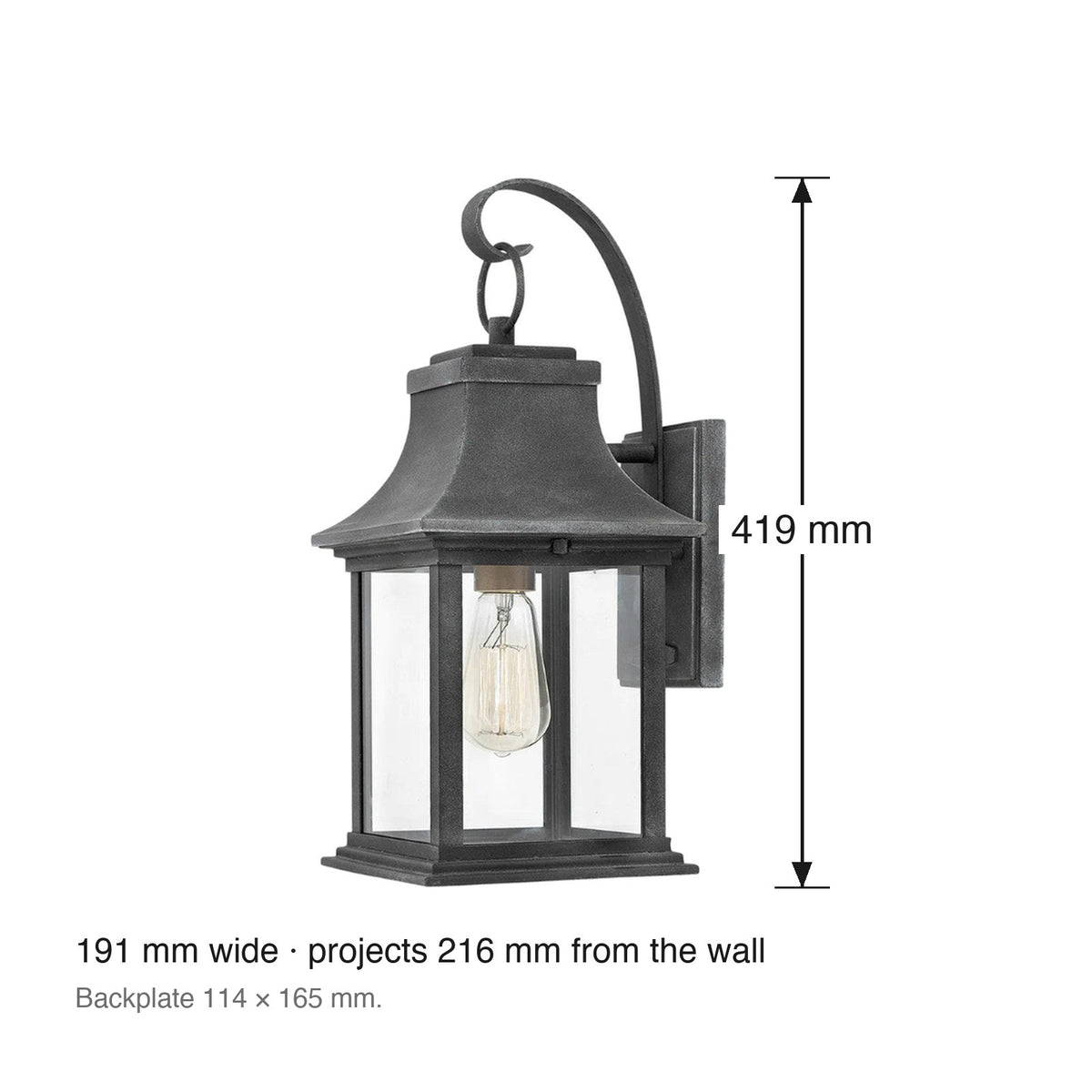 Adair Small 1 Light Exterior Wall Lantern by Hinkley dimensions in millimetres