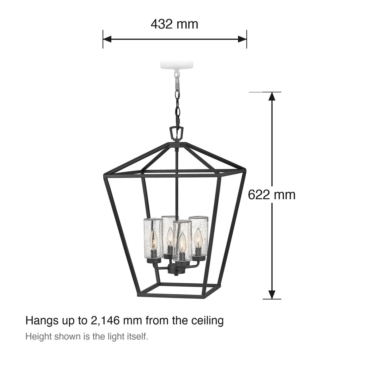 Alford Place 4 Light Exterior Pendant by Hinkley dimensions in millimetres