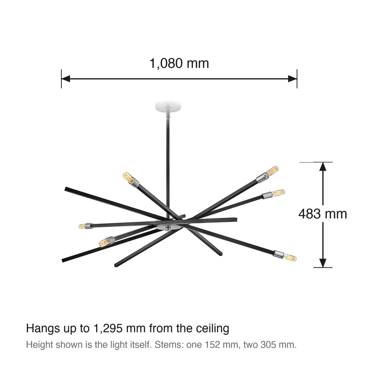 Archer Large 6 Light Chandelier by Hinkley dimensions in millimetres