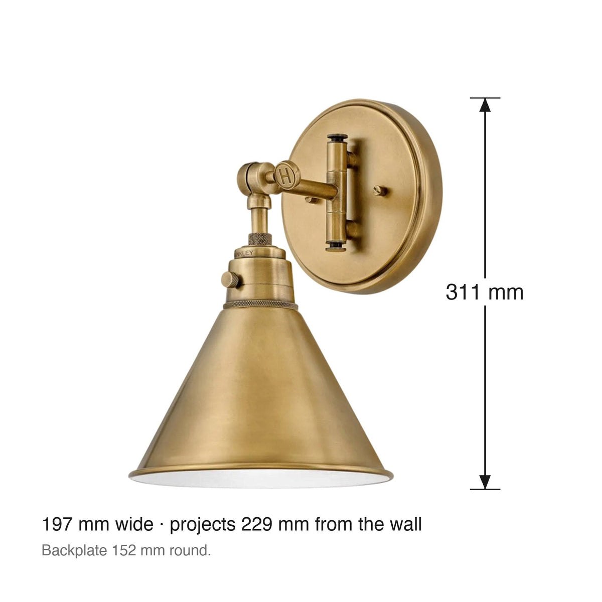 Arti Single Wall Sconce by Hinkley dimensions in millimetres