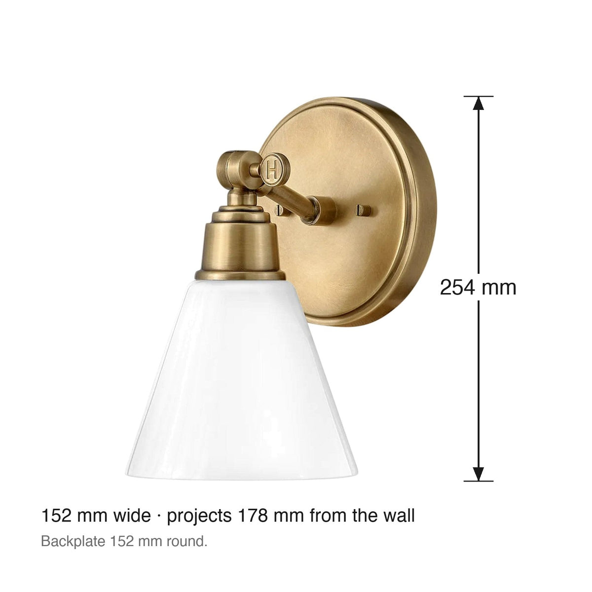 Arti Single Vanity Wall Sconce by Hinkley dimensions in millimetres