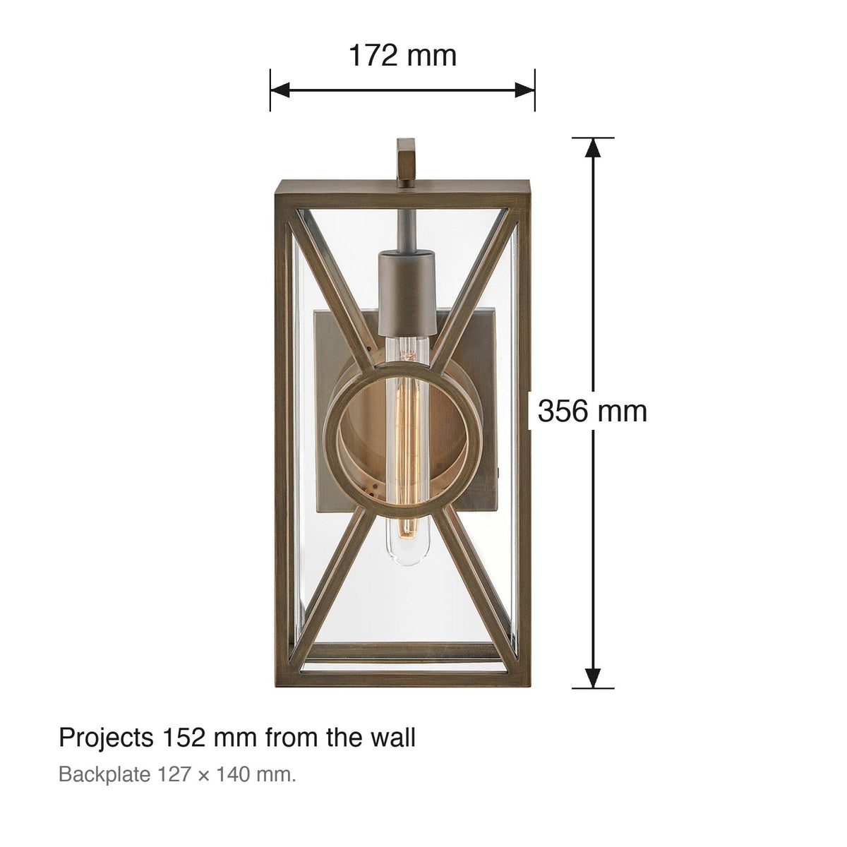 Brixton Exterior Wall Lantern by Hinkley dimensions in millimetres
