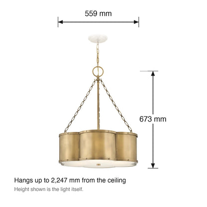 Chance 3 Light Chandelier by Hinkley dimensions in millimetres
