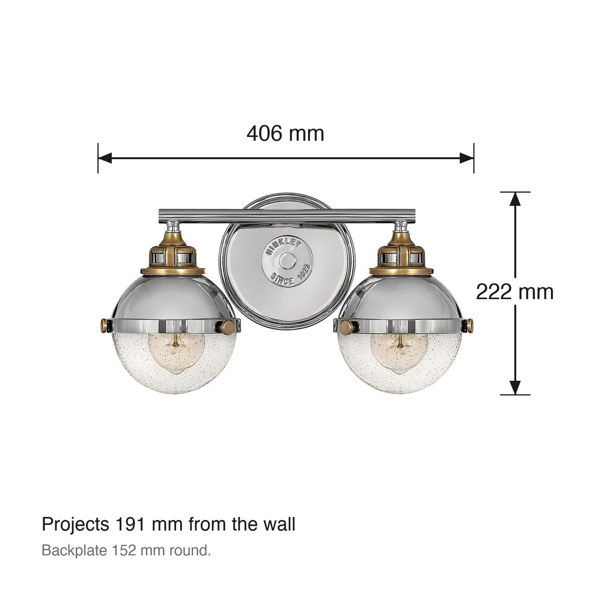 Fletcher 2 Light Wall Bracket by Hinkley dimensions in millimetres