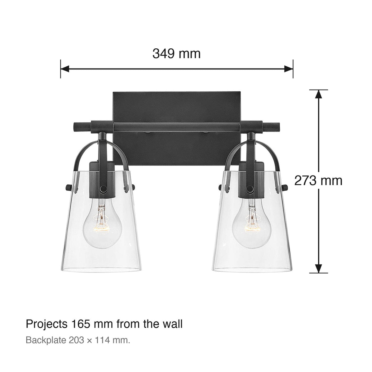 Foster 2 Light Wall Bracket by Hinkley dimensions in millimetres