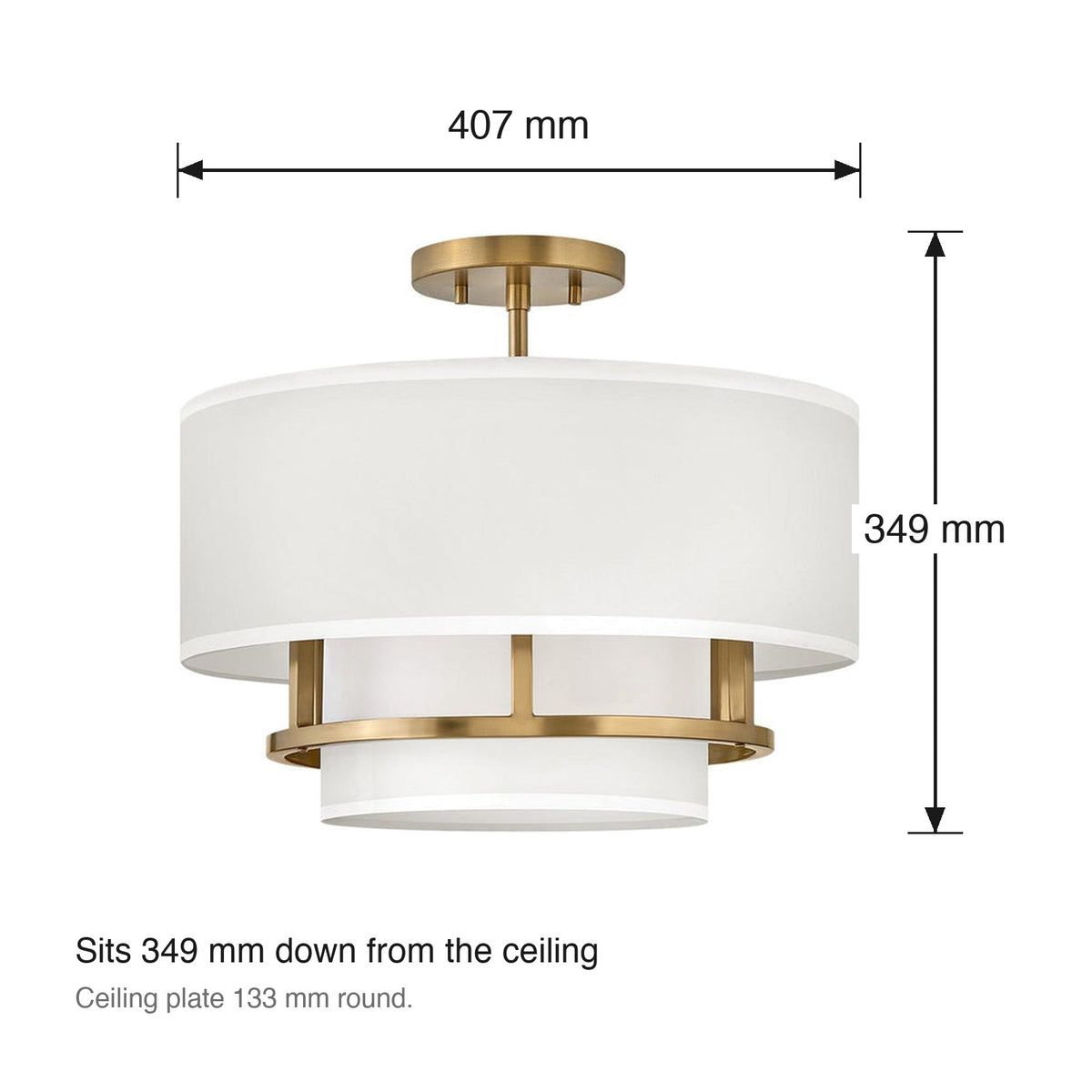 Graham 3 Light Semi-Flush Ceiling Mount by Hinkley dimensions in millimetres