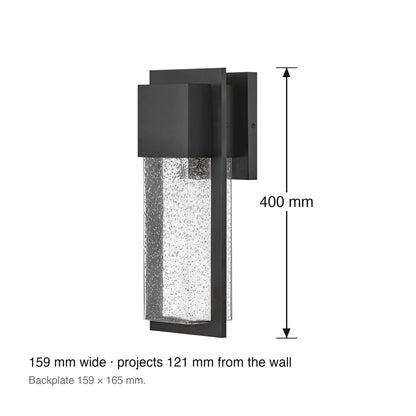 Alex Medium Exterior Wall Lantern by Lark dimensions in millimetres