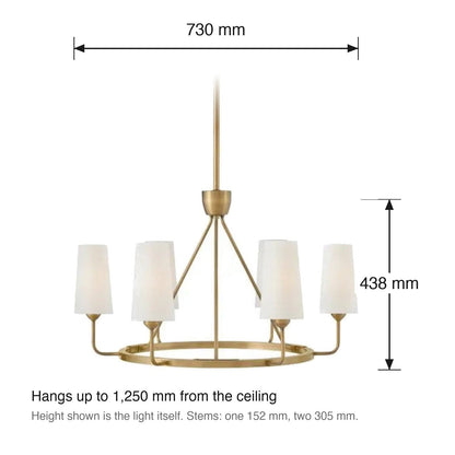 Lewis 6 Light Chandelier by Hinkley dimensions in millimetres