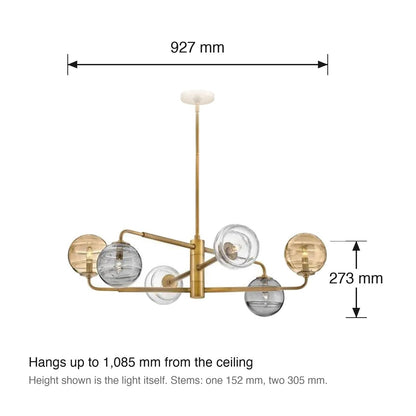 Oberon 6 Light Chandelier by Hinkley dimensions in millimetres