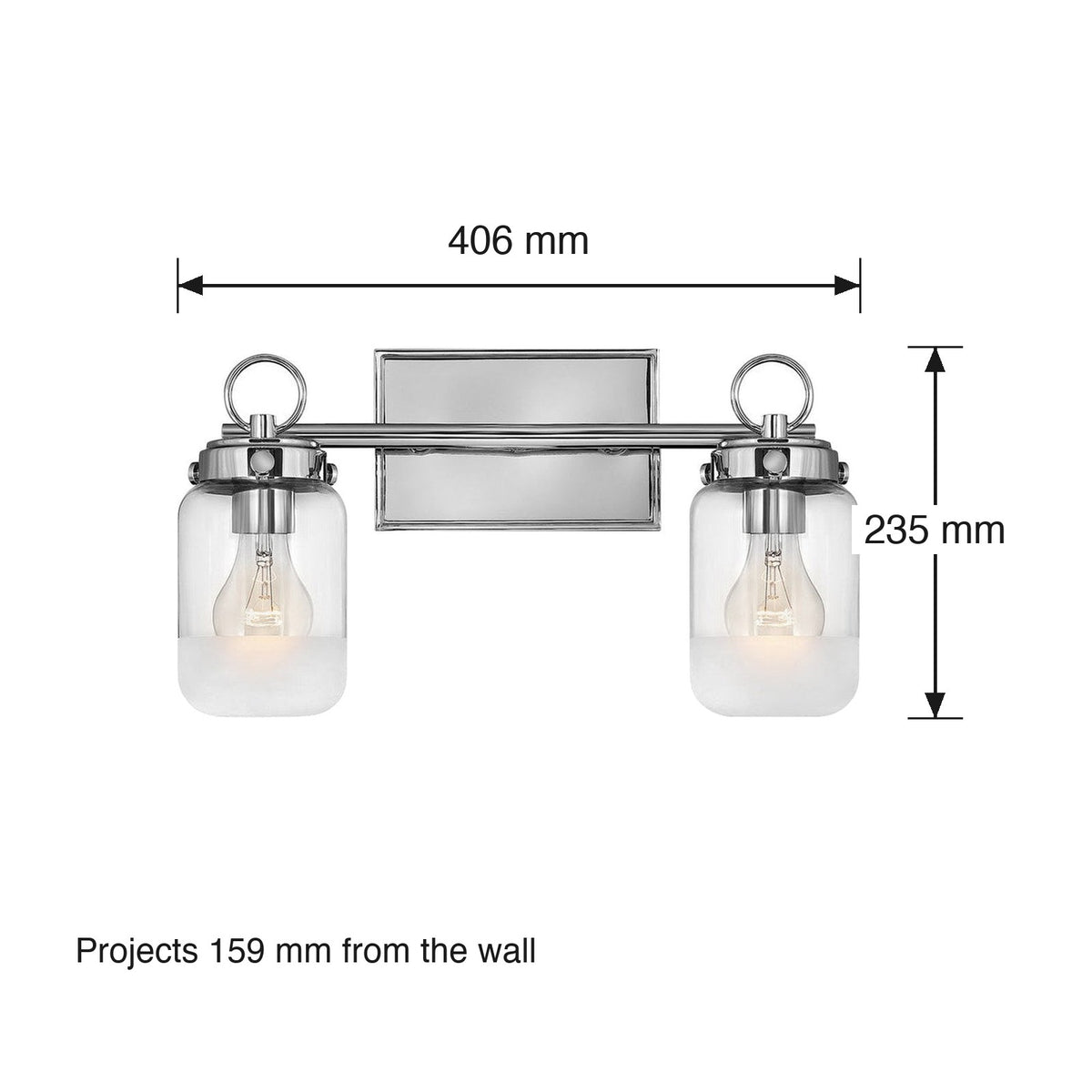 Penley 2 Light Wall Bracket by Hinkley dimensions in millimetres