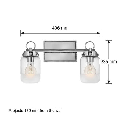 Penley 2 Light Wall Bracket by Hinkley dimensions in millimetres