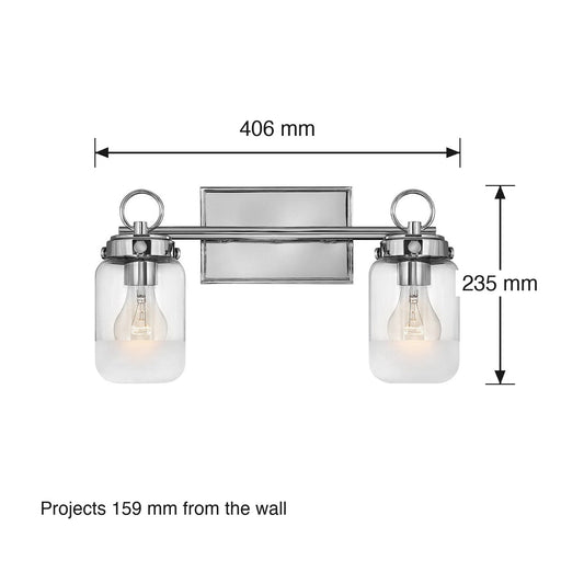 Penley 2 Light Wall Bracket by Hinkley dimensions in millimetres