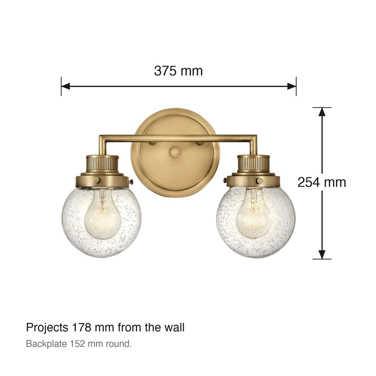 Poppy 2 Light Wall Bracket by Hinkley dimensions in millimetres