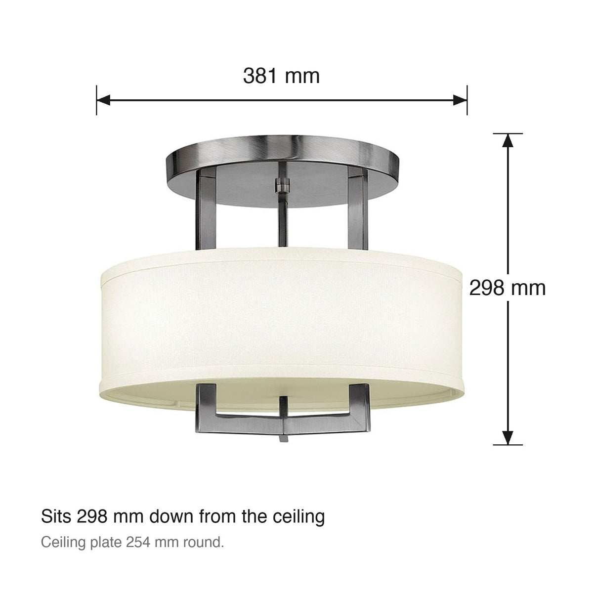 Hampton Small 3 Light Semi-Flush Ceiling Mount by Hinkley dimensions in millimetres