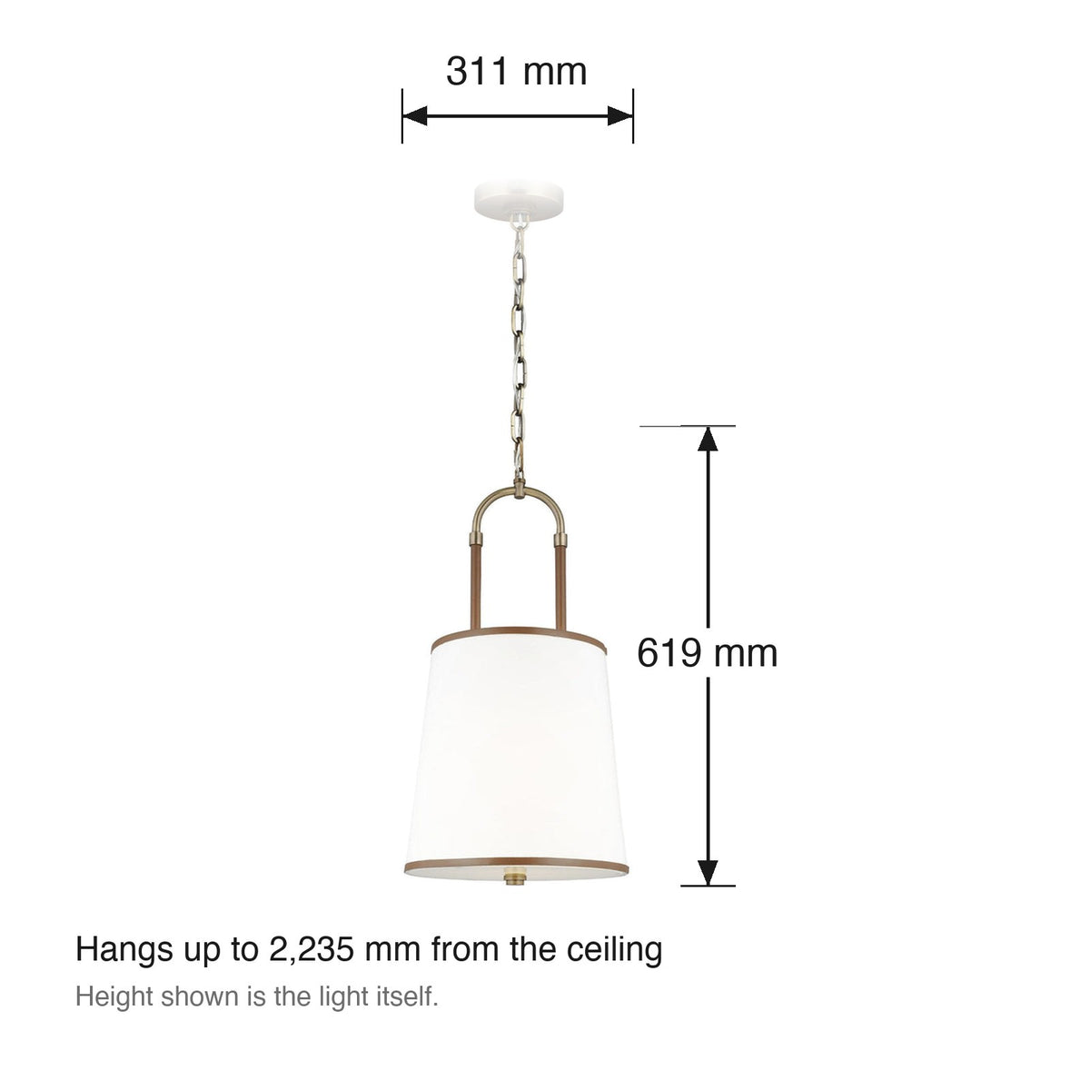 Katie Medium Pendant by Visual Comfort dimensions in millimetres
