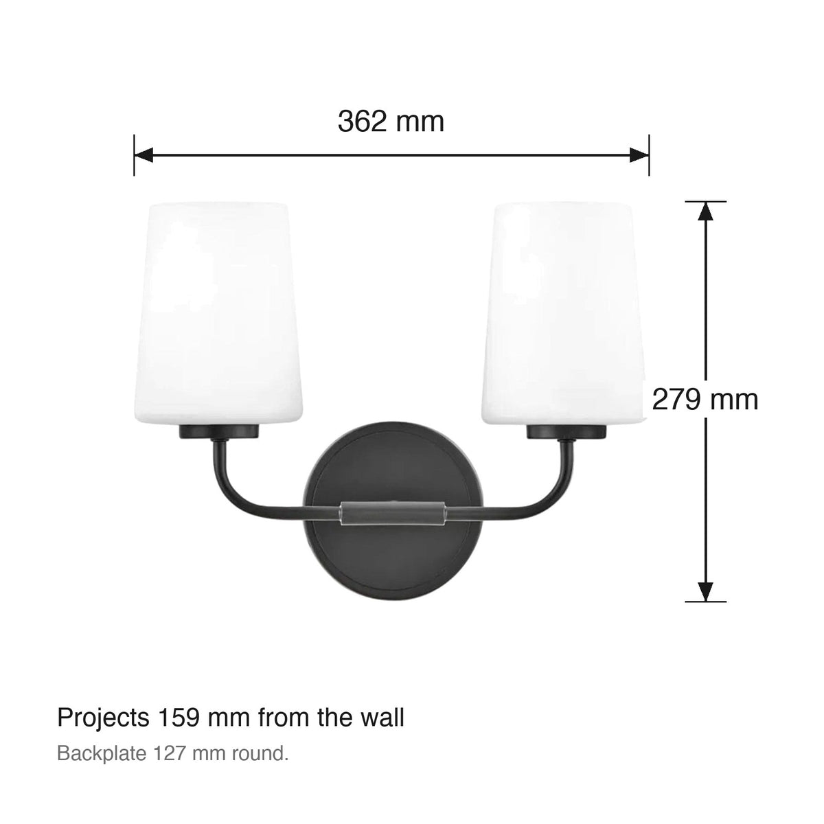 Kline 2 Light Wall Sconce by Lark dimensions in millimetres