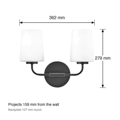 Kline 2 Light Wall Sconce by Lark dimensions in millimetres