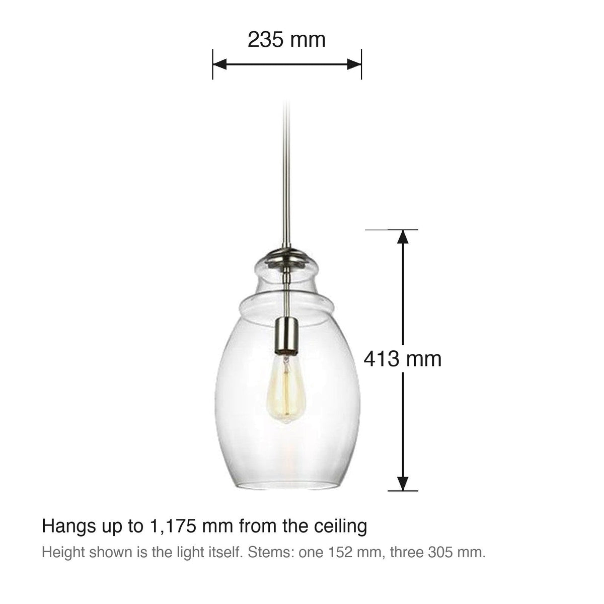 Marino Pendant by Visual Comfort dimensions in millimetres
