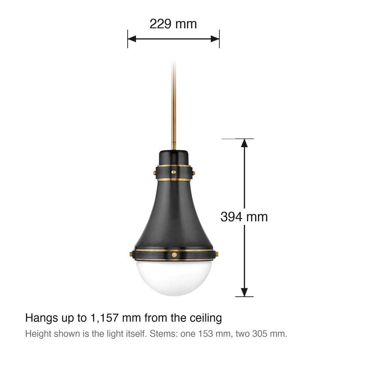 Oliver Pendant by Hinkley dimensions in millimetres