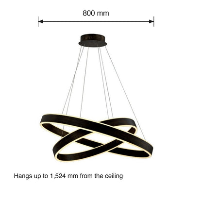 Orzano Twin Ring LED Pendant dimensions in millimetres