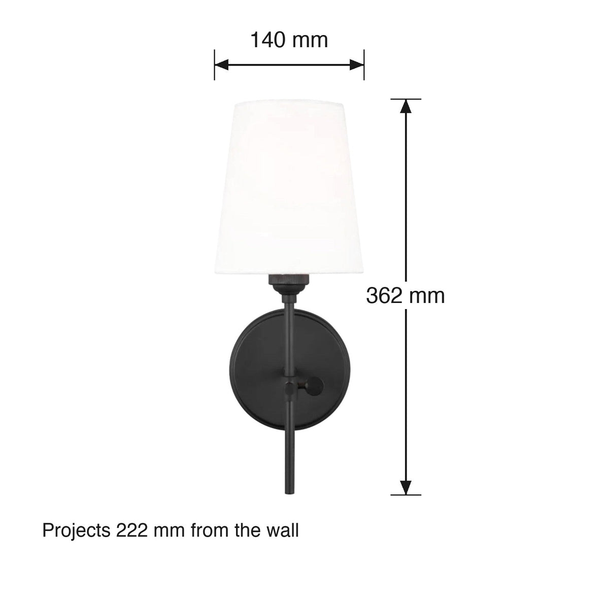 Baker Single Wall Bracket by Visual Comfort dimensions in millimetres