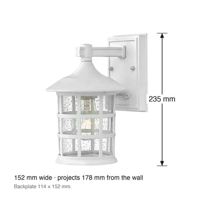 Freeport Exterior Wall Lantern in Textured White by Hinkley dimensions in millimetres