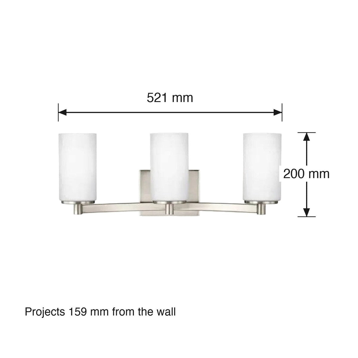 Hettinger 3 Light Wall Bracket by Visual Comfort dimensions in millimetres
