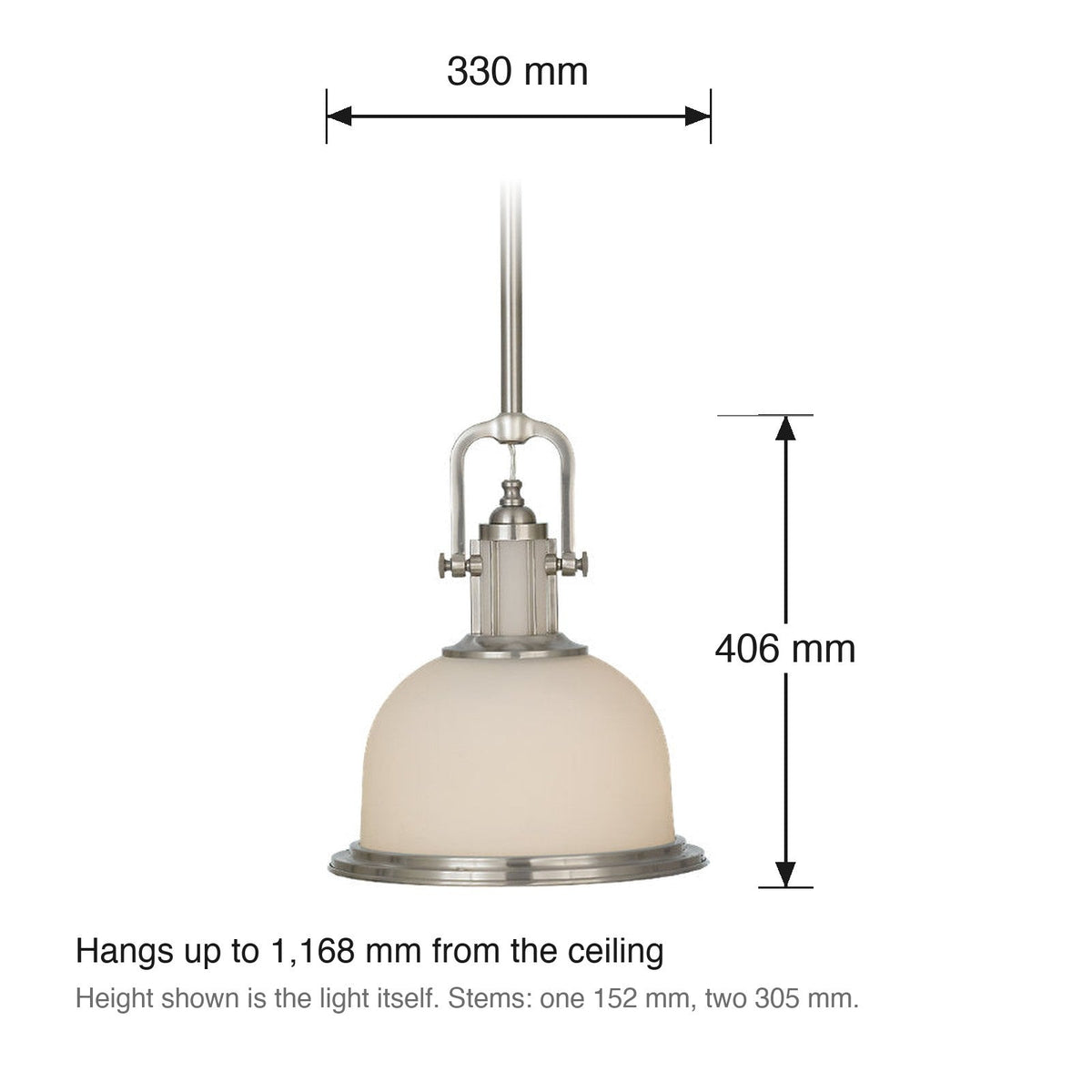 Parker Place 2 Light Pendant by Visual Comfort dimensions in millimetres