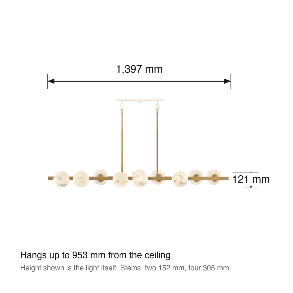 Selene 10 Light Linear Chandelier by Hinkley dimensions in millimetres