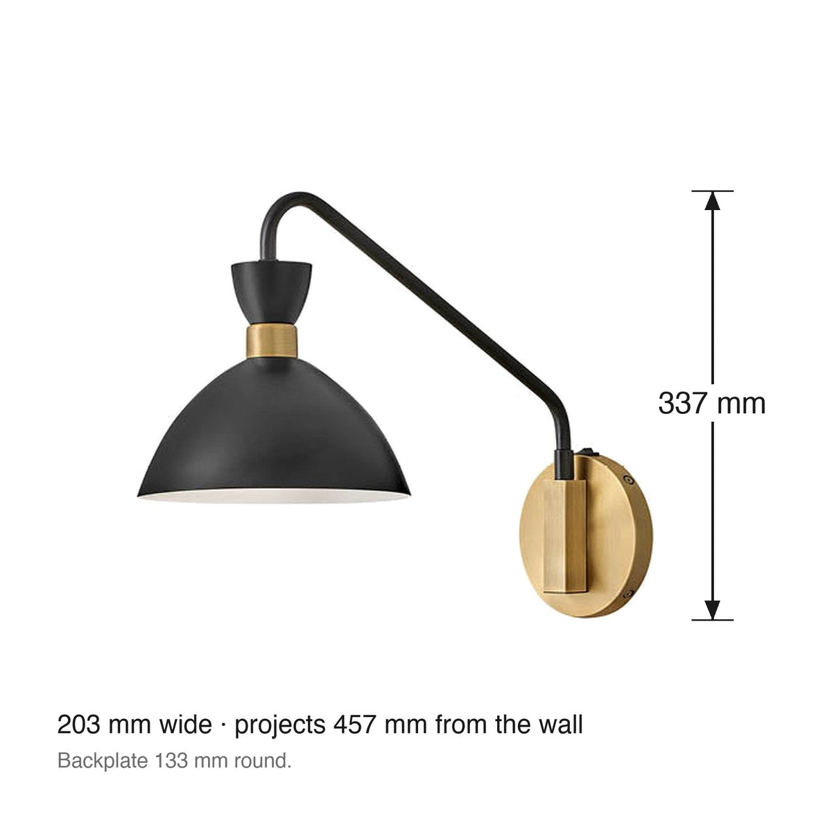 Simon Wall Light by Lark dimensions in millimetres