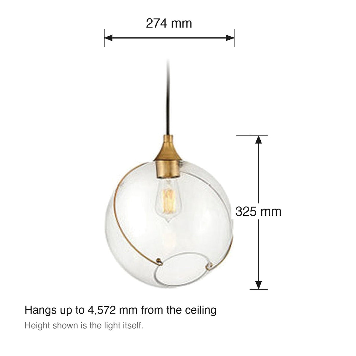 Skye Single Pendant in Heritage Brass by Hinkley dimensions in millimetres