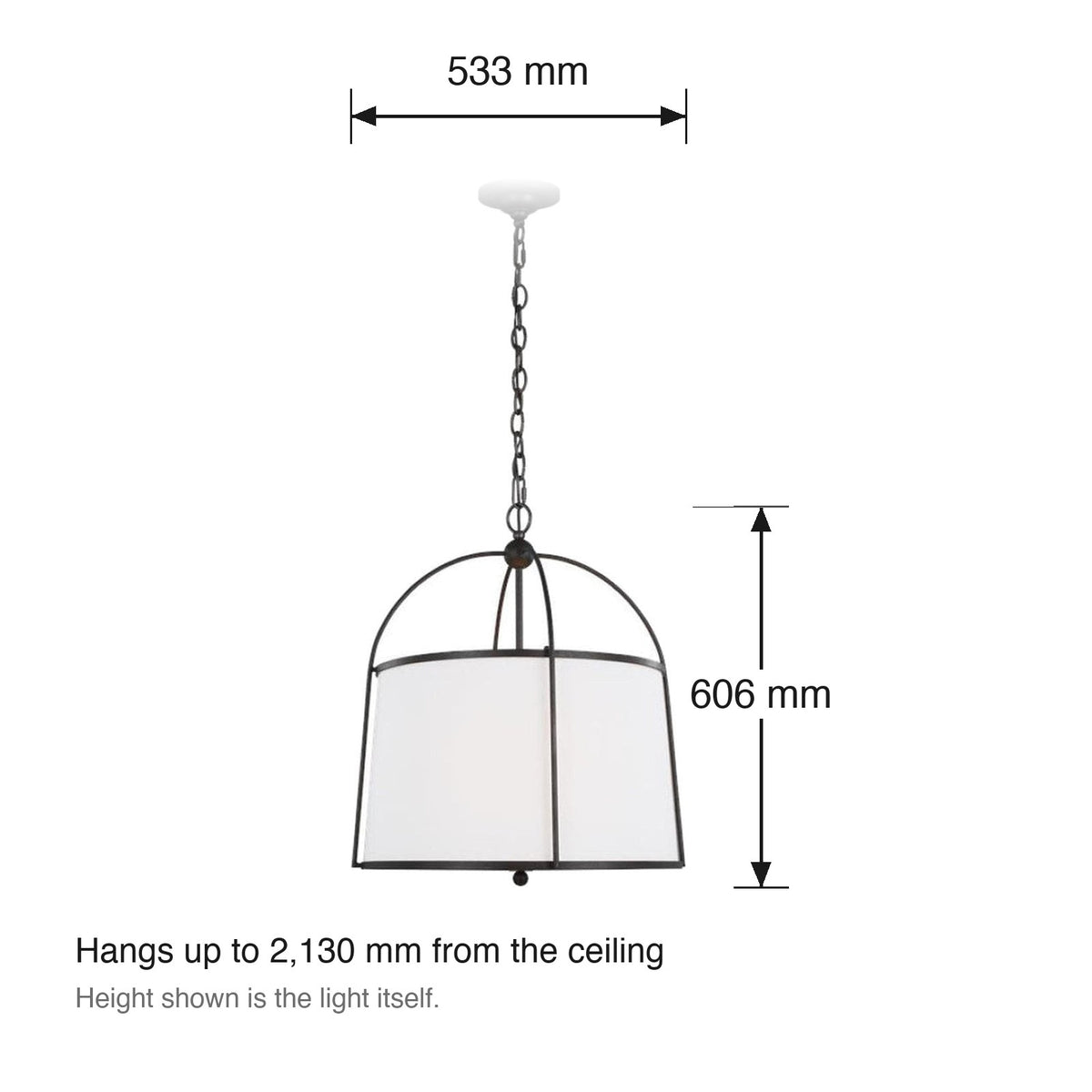 Stonington 2 Light Pendant by Visual Comfort dimensions in millimetres