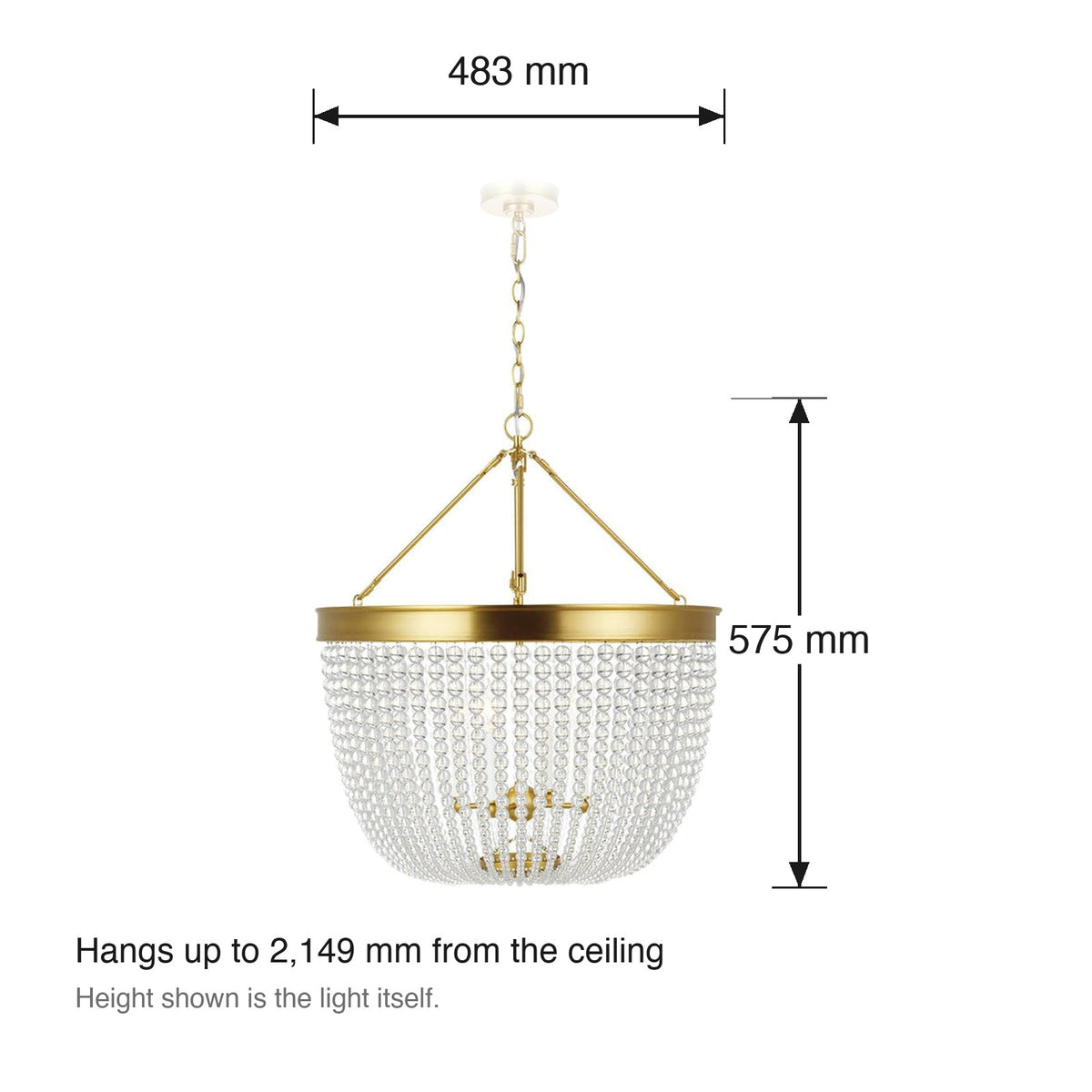 Summerhill 4 Light Pendant by Visual Comfort dimensions in millimetres