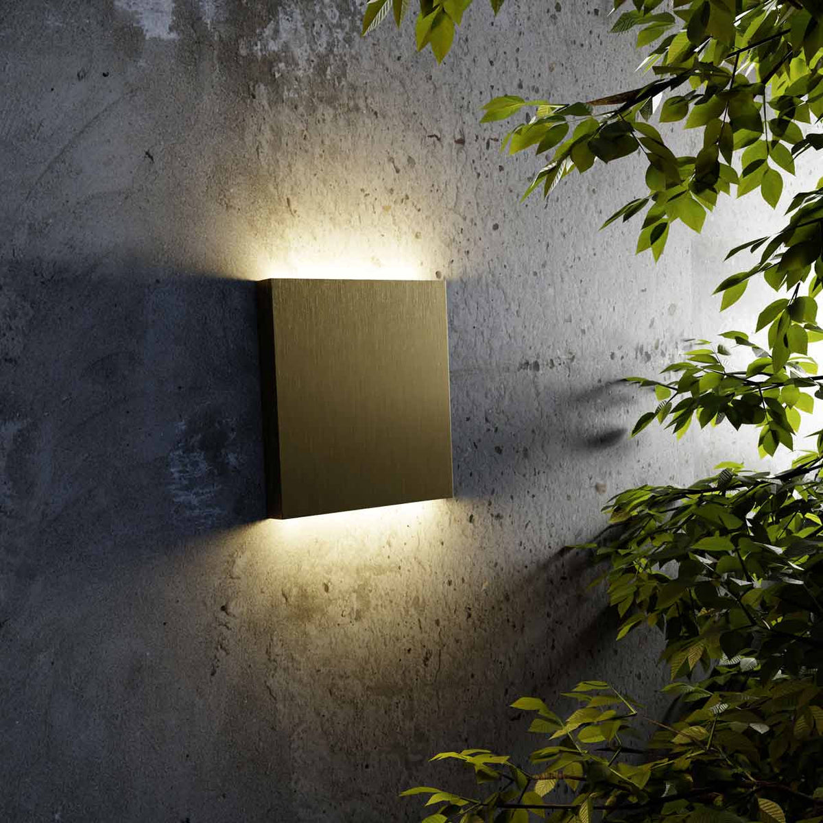 Volla LED Up/Down Wall Wash Light in Brushed Aluminium, shown on a home exterior