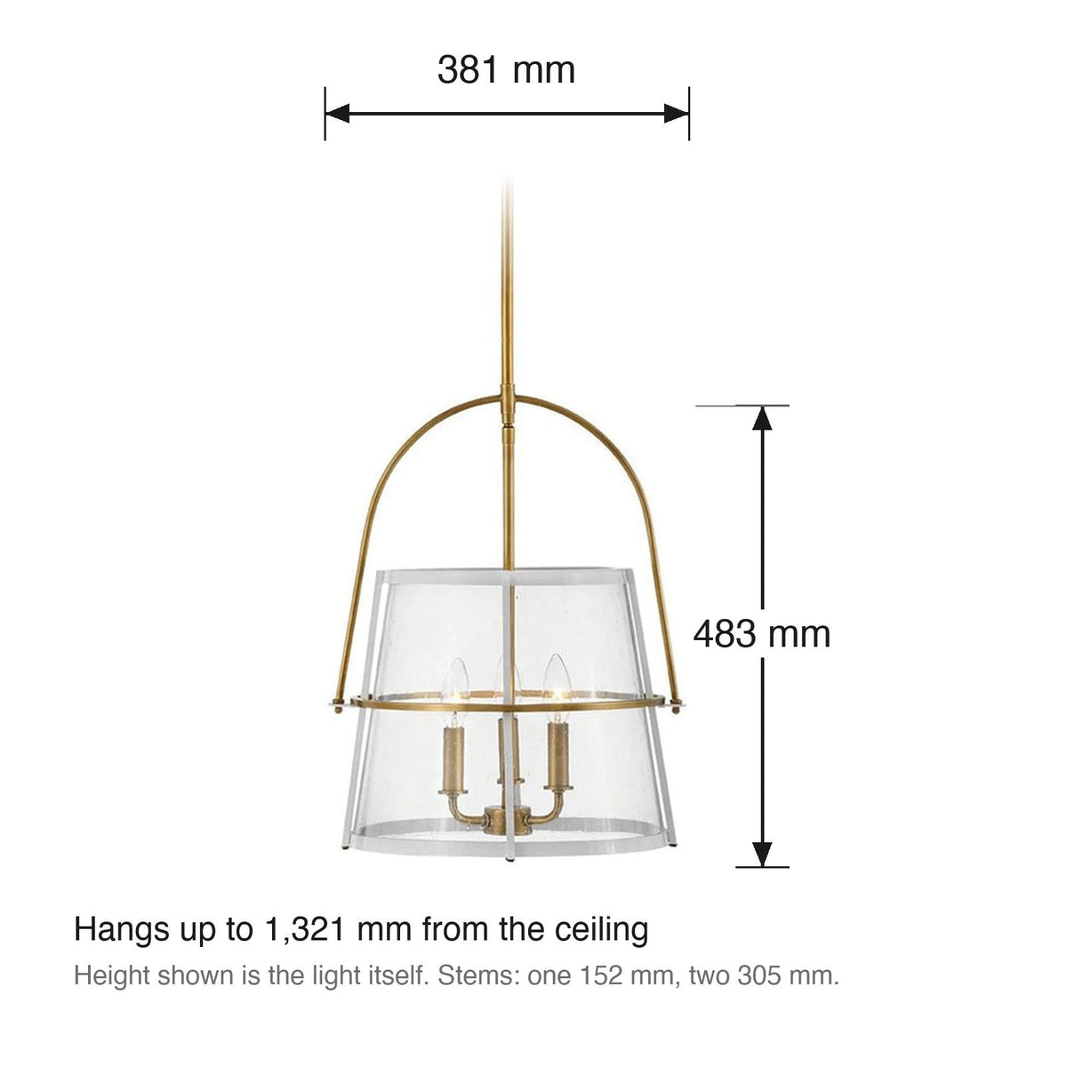Tournon Pendant by Hinkley dimensions in millimetres