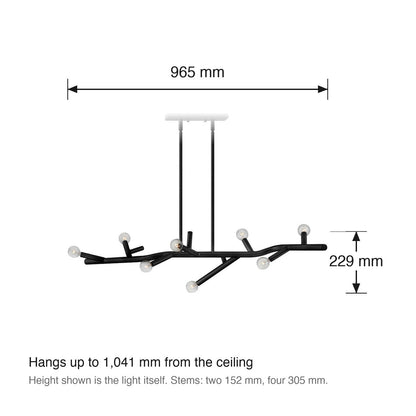 Twiggy 8 Light Linear Chandelier by Hinkley dimensions in millimetres