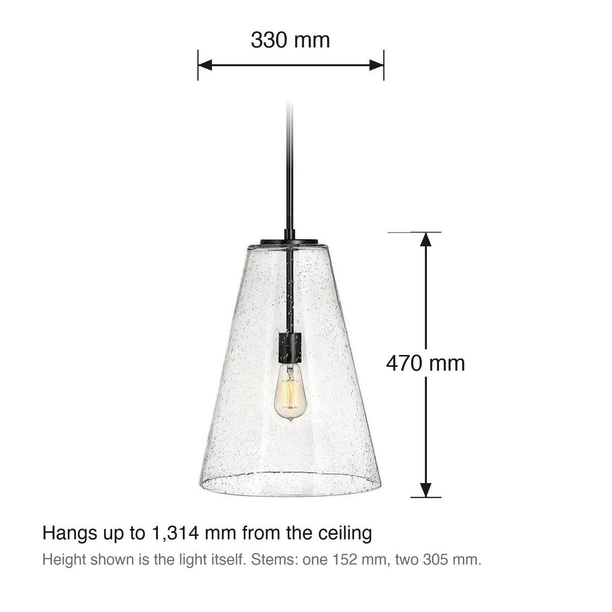 Vance Medium Pendant by Hinkley dimensions in millimetres