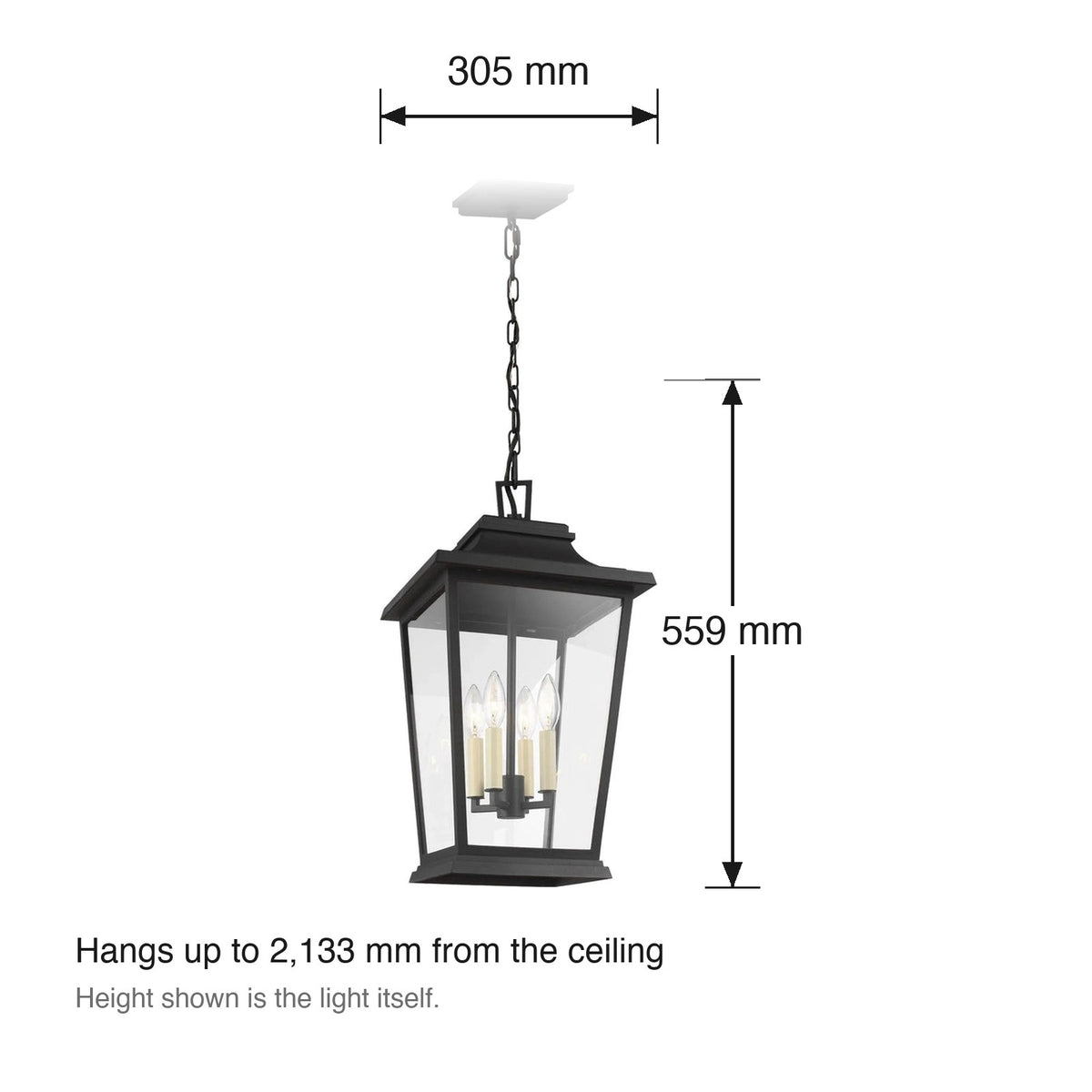 Warren Exterior Pendant by Visual Comfort dimensions in millimetres